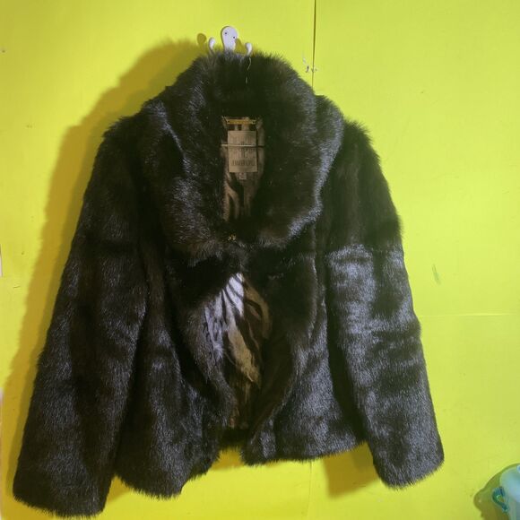 JENNIFER LOPEZ FAUX -FUR  JACKET COAT SIZE M DARK BROWN - Picture 1 of 4